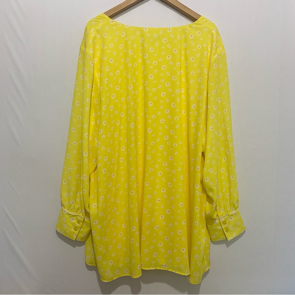 Jason Wu 4X Yellow Daisy Floral Blouse Long Sleeve V Neck Plus Size Top‎ - Picture 5 of 11